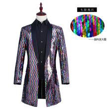 Decoloration Flip colorido Sequin ropa hombres trajes cantantes de escenario chaqueta hombres blazer baile moda vestido hombre gabardinas largas 2024 - compra barato