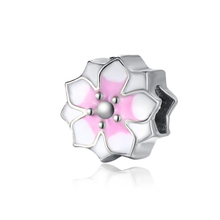 Pink peach blossom flower bijoux beads charms plata de ley  original bracelet jewelry valentine's day ENM604 2024 - buy cheap