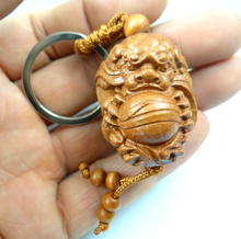 Mahogany Three-dimensional Engraving Key Chain Lifelike Lion ball Buddha  Pendant Key Ring Jewelry Gift For Car Accessories L36 2024 - buy cheap