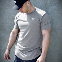 Summer new men's fashion casual O-neck T-shirt men's gym fitness breathable Slim quick-drying cotton printed short-sleeved T-shi 2024 - buy cheap