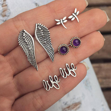 Juego de 8 Uds. De pendientes con diseño de alas de libélula para mujer, joyería de personalidad, estilo Punk, letras de amor, Gema 001 2024 - compra barato