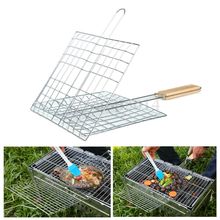 Barbecue Meshes Camping Grill Rack BBQ Clip Folder Grill Roast Folder Basket Tool Meat Fish Vegetable BBQ Tool Wooden Handle 2024 - buy cheap