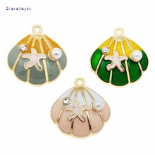 GraceAngie 6pcs/lot Mixed Golden Bottom Color Shell Pearl Charms Alloy Necklace Pendant Jewelry Accessories Handmade DIY Finding 2024 - buy cheap