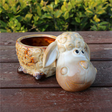 Estatuilla de oveja pequeña de porcelana divertida, maceta decorativa de cerámica, cordero hidropónico, adorno de arte y accesorios para manualidades 2024 - compra barato