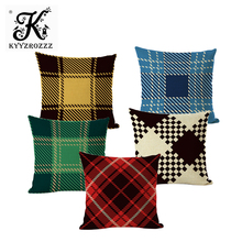 Stripe Lattice Decorative Cushion Covers Cotton Linen Material Square Sofa Car Seat Pillow Case 2024 - buy cheap