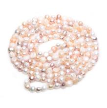 Collar de perlas naturales de agua dulce, recién llegado, hecho a mano, 58 '', 7-8mm de largo, color blanco, rosa, púrpura 2024 - compra barato