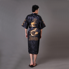 Preto chinês masculino bordado dragão robe camisola venda quente cetim pijamas quimono banho vestido tamanho s m l xl xxl xxxl mr011 2024 - compre barato