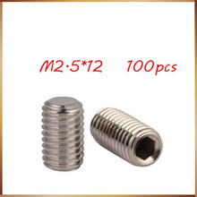 100Pcs DIN913 M2.5*12mm 304 Stainless Steel Metric Thread Grub Screws Flat Point Hexagon Socket Set Screws Headless M2.5x12 mm 2024 - buy cheap