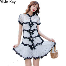 YiLin Kay High Quality New 2019  Runway Summer Dress Bow Crochet  Lace Hollow Out Ruffles Short sleeve party dress 2024 - buy cheap