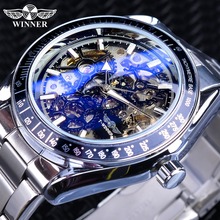 Winner Blue Glass Gear Movement Transparent Mens Automatic Wrist Watch Top Brand Luxury Male 3D Skeleton Mechanical Wrist Watch 2024 - buy cheap
