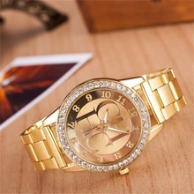Relógio de pulso feminino dourado luxuoso, moderno, aço inoxidável, quartzo, com strass, 2018 2024 - compre barato