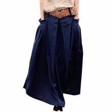 Qatualan-Falda larga de lino para mujer, falda larga lisa de cintura alta con bolsillos grandes, plisada e informal, para verano, 2018 2024 - compra barato