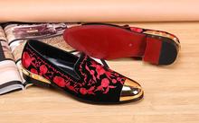 Мужские классические туфли ручной работы, золотистые лоферы на плоской подошве с принтом, красная подошва, для вечеринки или свадьбы 2024 - купить недорого