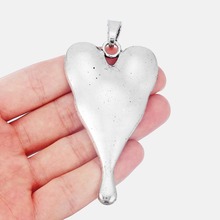 Pingente coração grande prateado 2 peças, para colar jóias fazendo o material achados 80x45mm 2024 - compre barato