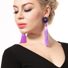 Bohemia Handmade Purple Crystal Flower Plant Long Big Tassel Drop Earrings Jewelry for women pendientes mujer moda 2018 2024 - buy cheap