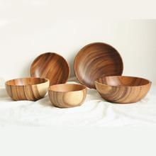Tigela de madeira maciça para rabo de acácia, bowl europeu de fundo plano durável para controle da fenda, para salada e macarrão 2024 - compre barato