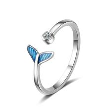 Anéis ajustáveis com cauda de peixe azul doce, anel tendência aberta para mulheres joias festa presente 2024 - compre barato