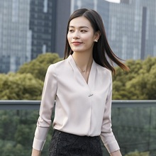 Moda Casual mujeres Trabajo blusas y Tops elegante manga larga ropa femenina cuello en V 2024 - compra barato