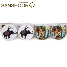 SANSHOOR Ancient AFRO Artistic Wood Dangle Earrings Afrocentric Headwrap Woman and Elephant For Women Christmas Gifts 6Pairs 2024 - buy cheap