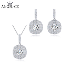 ANGELCZ Elegant CZ Jewellery Gifts Sparkling Cubic Zirconia Square Pendant Necklace Earring For Women Prom Jewelry Set AJ015 2024 - buy cheap