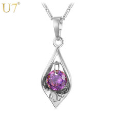 U7 Zirconia Pendants Necklaces Silver Color Trendy Fashion Jewelry Women Gift Purple Crystal Necklace  P575 2024 - buy cheap