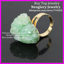 Anillos de piedra verde Natural para mujer, 5 uds., anillos de cuarzo Druzy, anillo de cristal de drusa en forma de Coral, anillo ajustable 2024 - compra barato