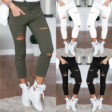 New 2020 Skinny Jeans Women Denim Pants Holes Destroyed Knee Pencil Pants Casual Trousers Black White Stretch Ripped Jeans 2024 - buy cheap