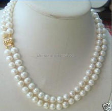 FREE SHIPPING>>>2 rows 7-8MM DOUBLE STRAND WHITE PEARL NECKLACE 17-18' 2024 - buy cheap