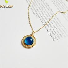 Round Gold 100% 925 Sterling Silver Necklace Magic Blue Crystal Necklaces & Pendants For Women Fashion Jewelry chain Flyleaf 2024 - buy cheap