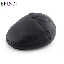 BFDADI 2021 New Men's Outdoor Leather Hat Winter Berets Male Warm Ear Protection Cap 100% Genuine Leather Dad Hat 2024 - buy cheap