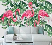 3D-обои с фламинго, тропическими растениями, настенные фрески, наклейки для спальни, гостиной, печатные фото, зеленая черепаха, лист, настенные бумаги 2024 - купить недорого