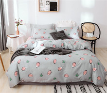 Juego de cama de algodón con estampado, edredón con fundas de almohada, Sábana Base gris con fresas 2024 - compra barato