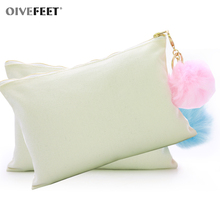OIVEFEET,12oz Plain White Cotton Canvas Clutch Handbag 8 Colors hairy Ball Tassel Cotton Clutch Gold Zipper Makeup Pouch 2024 - buy cheap