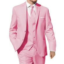 Костюм для мужчин на заказ, розовый блейзер, 3 шт., смокинги для жениха, Slim Fit, мужской костюм на свадьбу, выпускной, вечеринку (куртка + брюки + жилет + бабочка) 2024 - купить недорого