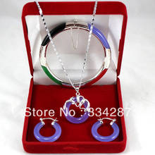 Sets natural purple jades dragon pendant earrings multicolor bracelet 2024 - купить недорого