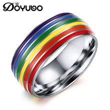 DOYUBO Fashion Stainless Steel Homosexual Rings With Colorful Rainbow Enamel High Quality Rainbow Rings Jewelry For Gay DA043 2024 - buy cheap