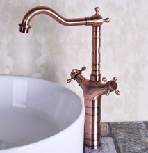 Vintage Vermelho de Cobre de Bronze Antigo Dupla Cruz Alças Bica Giratória Kitchen Sink Faucet Tap Cold & Hot Mixer anf127 2024 - compre barato