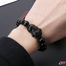 Pulseira de pedra de obsidiana de feng shui, pulseira pi xiu para atrair riqueza e boa sorte 2024 - compre barato