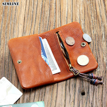 SIMLINE Genuine Leather Wallet Men Women Vintage Handmade Short Bifold Small Slim Wallets Purse Female With Zipper Coin Pocket 2024 - buy cheap