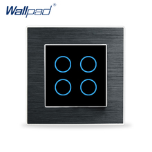 Metal 4 gang 1 vias interruptor de toque de vidro wallpad luxo interruptor de parede alumínio cetim painel de metal 4 gang interruptor de toque inteligente módulo