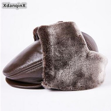XdanqinX-gorros de esquí de piel de vaca para hombre, gorros con orejeras térmicas gruesas, de cuero genuino, Snapback 2024 - compra barato