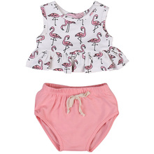 2PCS Set Cute Newborn Infant Baby Girl Clothes 2017 Summer Sleeveless Tank Tops Ruffles T-shirt +Solid Bottoms Outifts Sunsuit 2024 - buy cheap