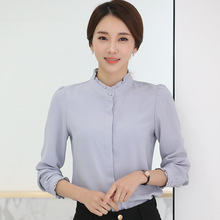 White Blouse Women Chiffon Office Career Shirts Tops 2021 Fashion Casual Long Sleeve Blouses Femme Ruffle sleeve solid color 2024 - buy cheap