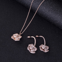 Women's Fashion White Gold Filled CZ colors Necklace+Earrings Flower Wedding Jewelry Sets Free shipping 2024 - buy cheap