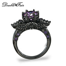 Double Fair Brand Purple Crystal Skull Rings Black Gold Color Fashion Cubic Zirconia Jewelry Punk Skeleton For Women DFR623 2024 - buy cheap