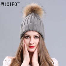 Wucifo mink and fox fur ball cap pom poms winter hat for women girl 's hat knitted beanies cap brand new thick female cap 2024 - buy cheap