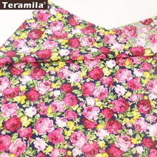 Teramila Cotton Poplin Fabric Printed Blooming Flower Style Dark Navy Cloth Shirt Handwork Fat Quarter Meter Textile Patchwork 2024 - buy cheap