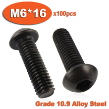100pcs ISO7380 M6 x 16 Grade 10.9 Alloy Steel Screw Hexagon Hex Socket Button Head Screws 2024 - buy cheap