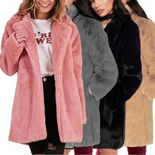 2019 Women Autumn Winter Fluffy Thick Warm Plush Faux Fur Coat Casual Long Sleeve Turn-down Collar Pockets Jacket Plus Size 3XL 2024 - buy cheap