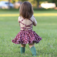 Bebê novo vestido de verão do vintage vento floral meninas vestido crianças criss-cruz cinto de volta vestido de festa da menina frete grátis dr132 2024 - compre barato